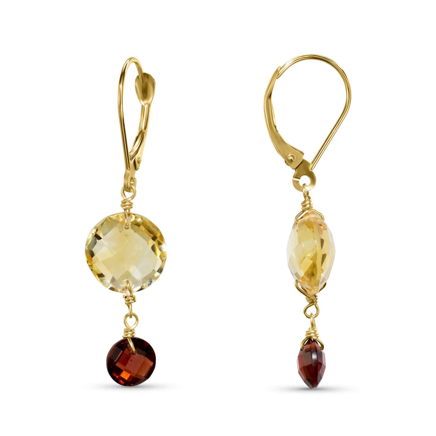 14k Citrine Garnet Leverback Earring