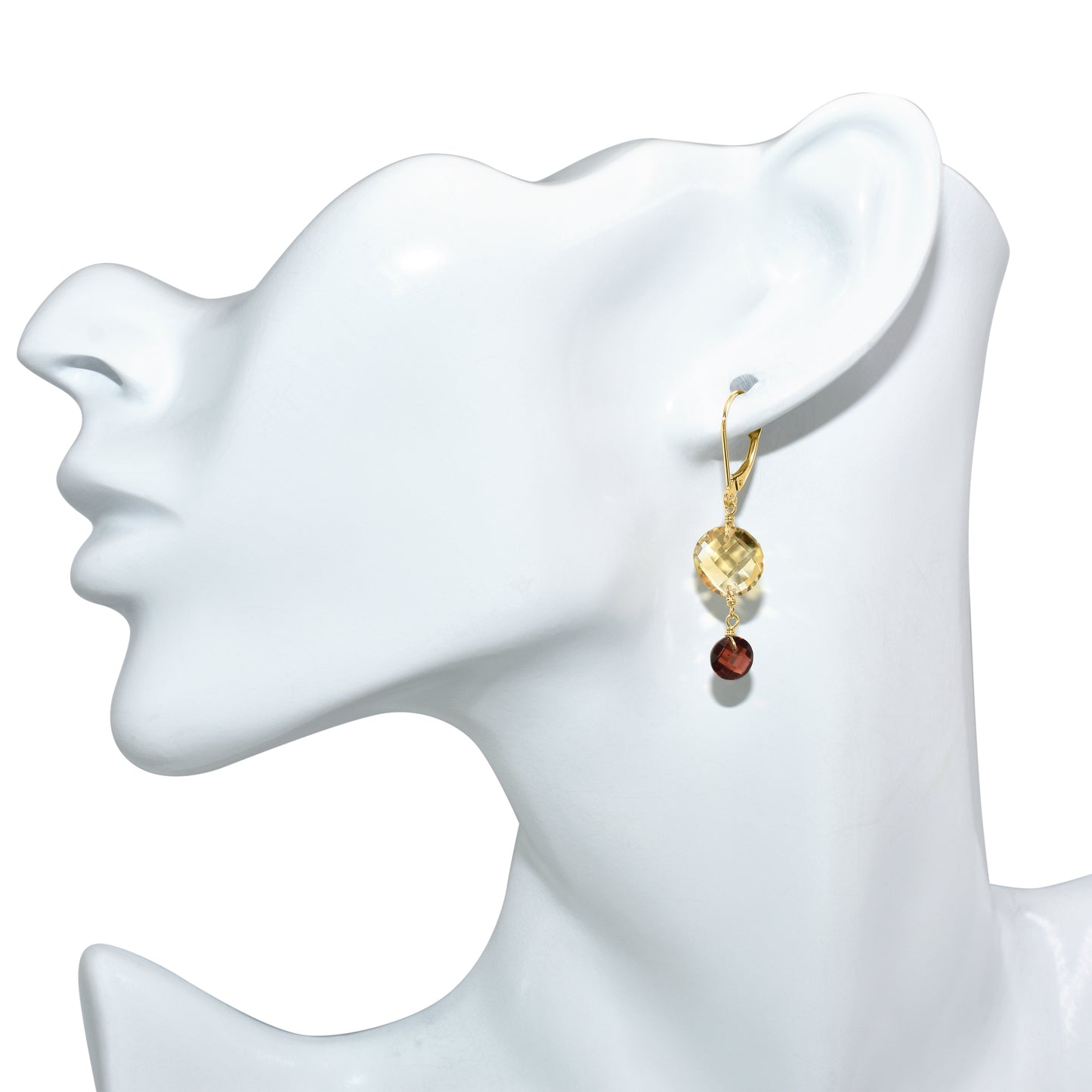 14k Citrine Garnet Leverback Earring