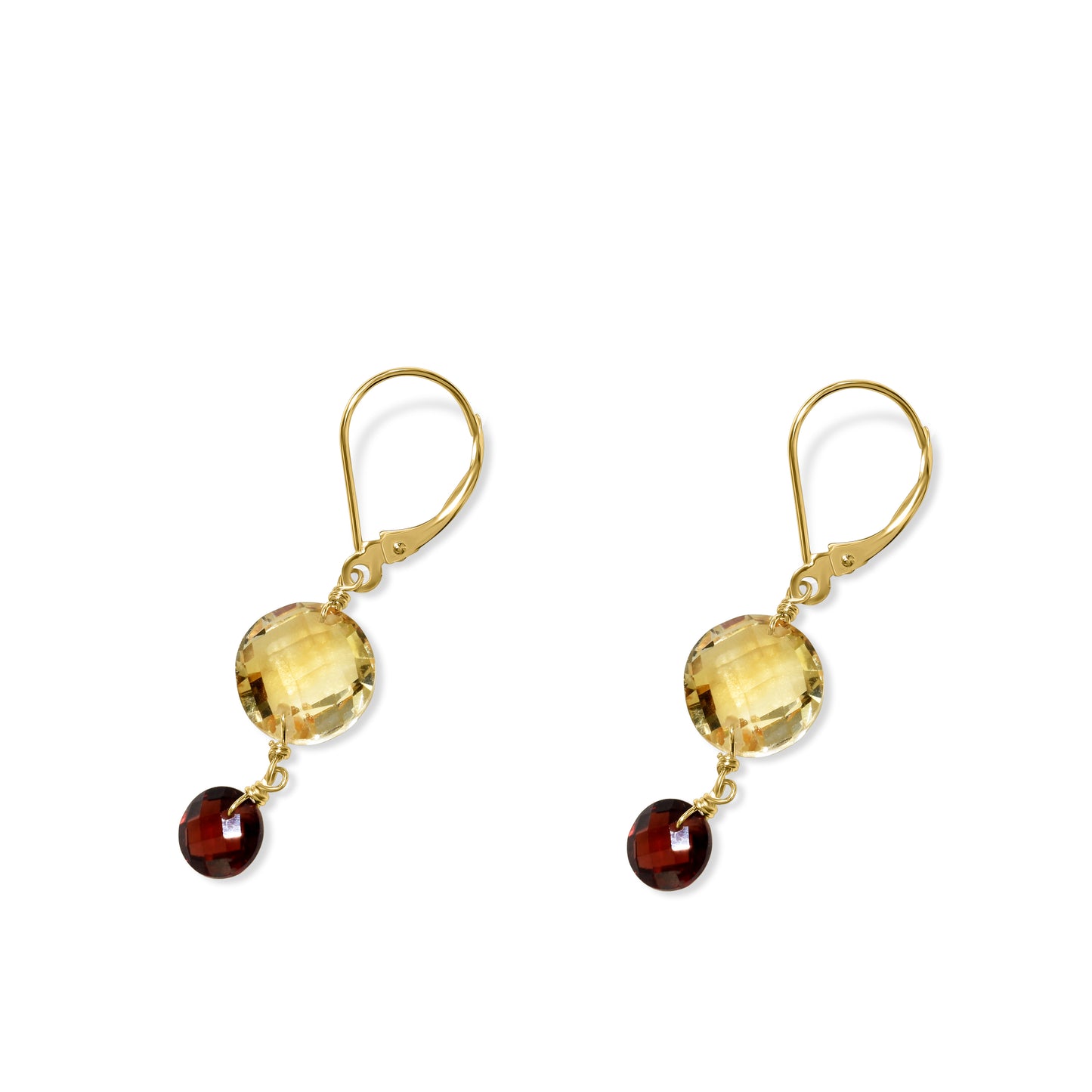 14k Citrine Garnet Leverback Earring