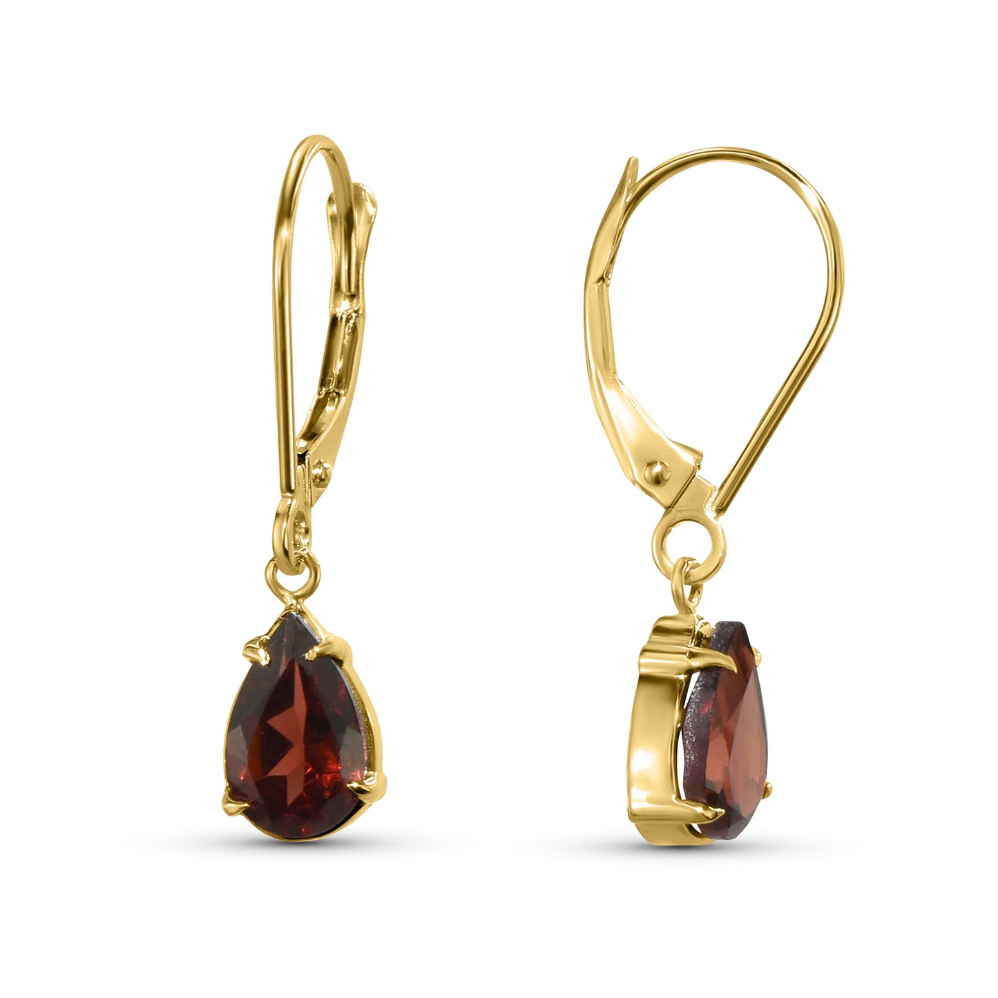 14k Garnet Pear Leverback Earring