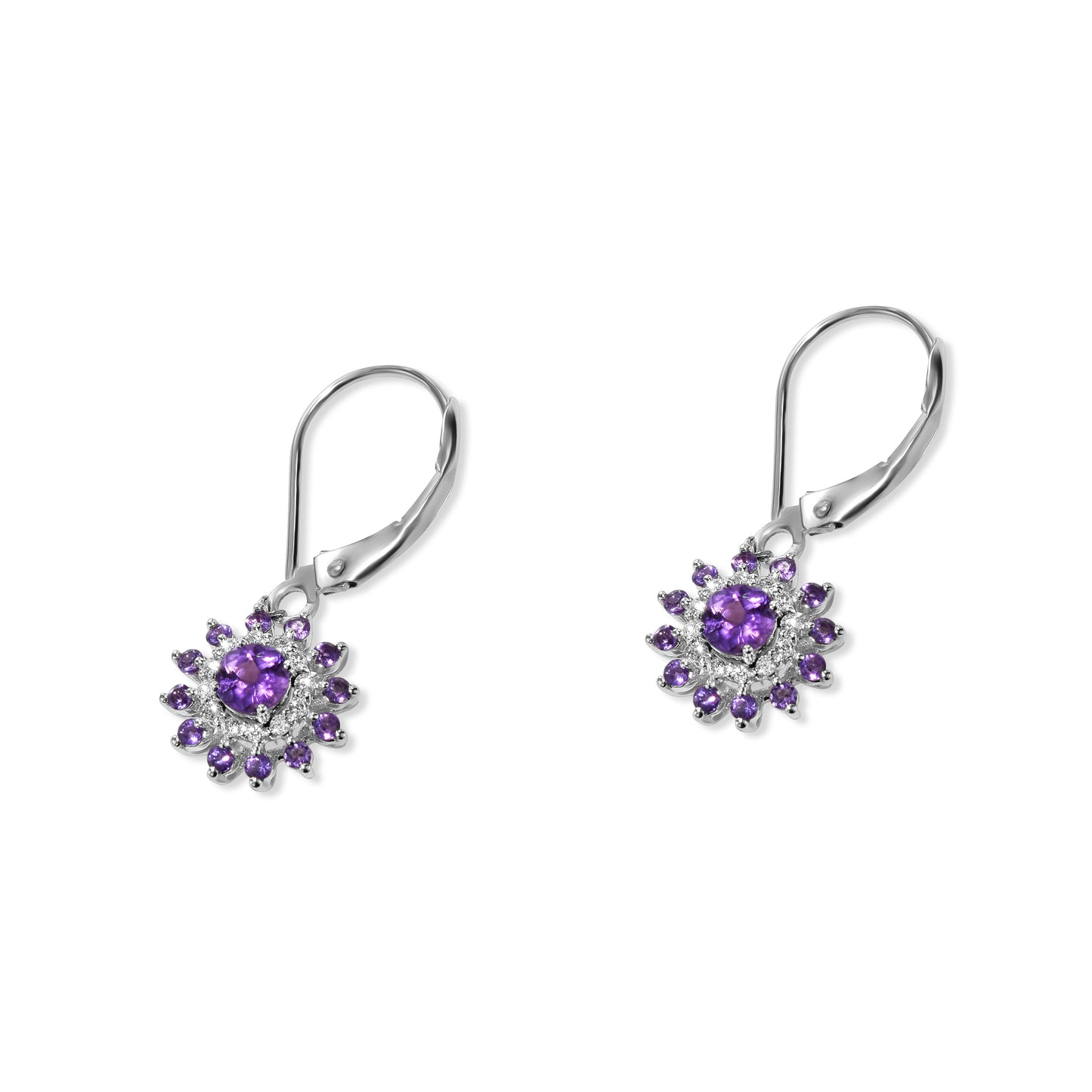 14K White Gold Amethyst Diamond Leverback Earring