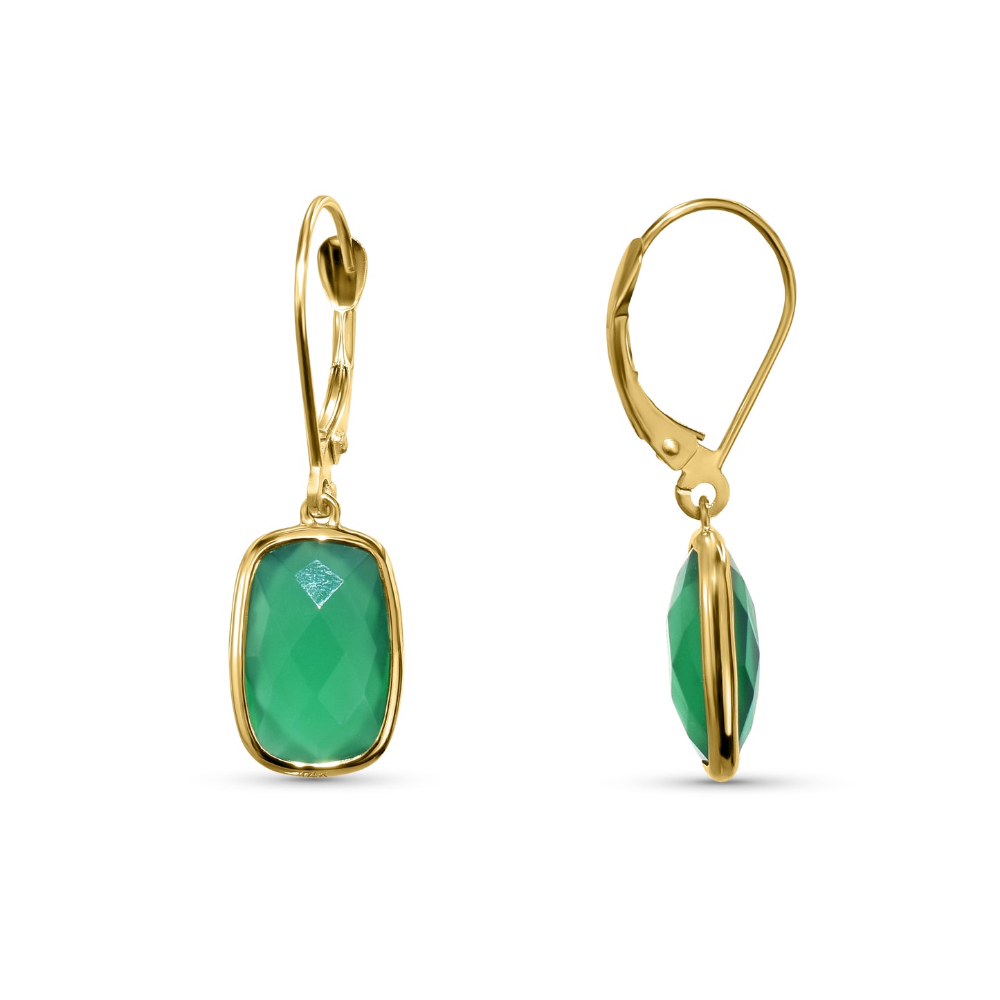 14k Green Onyx Cushion Leverback Earring