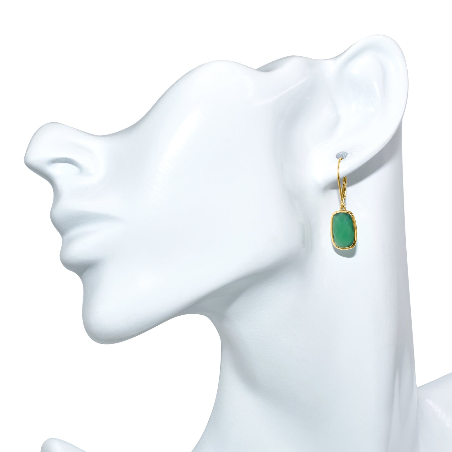 14k Green Onyx Cushion Leverback Earring