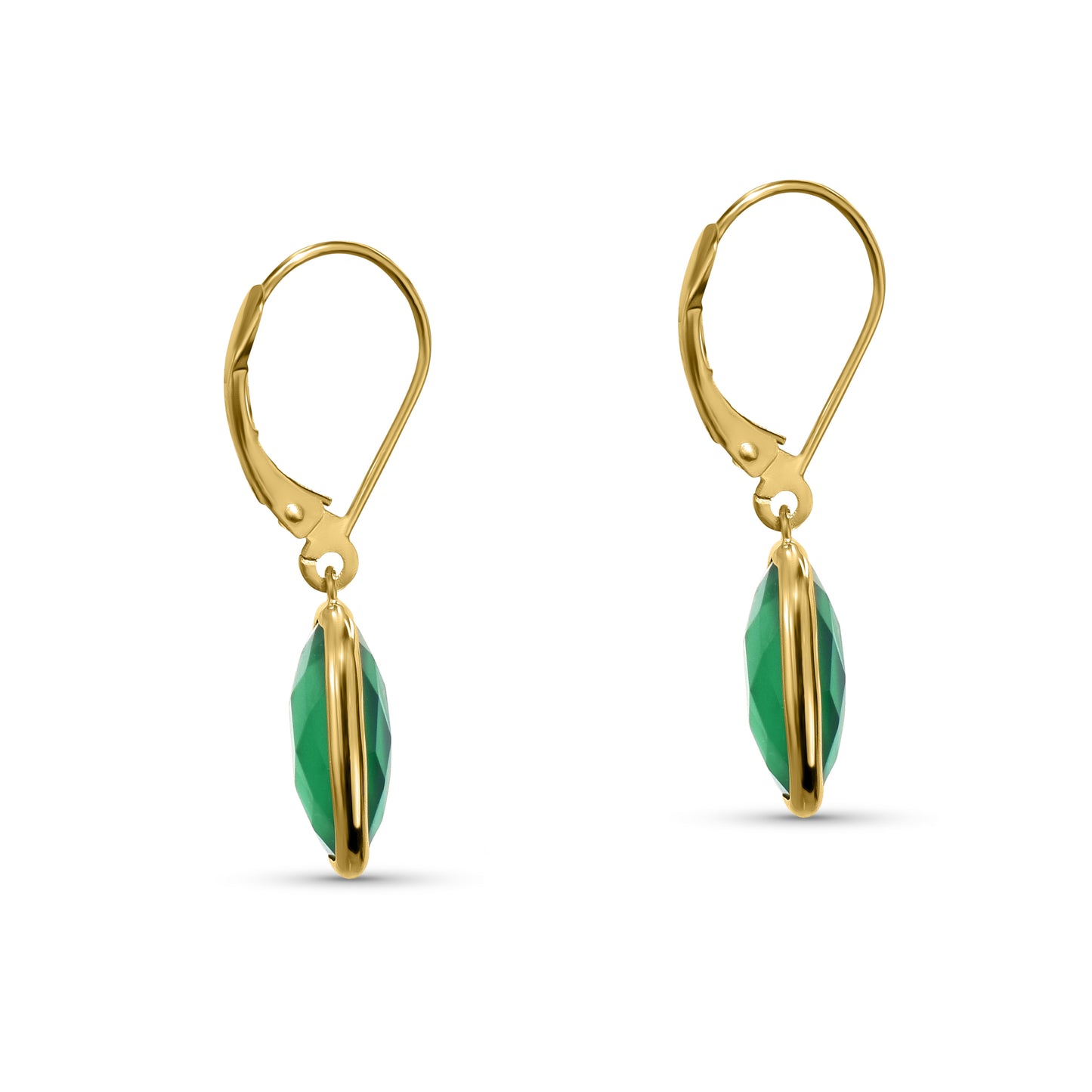 14k Green Onyx Cushion Leverback Earring