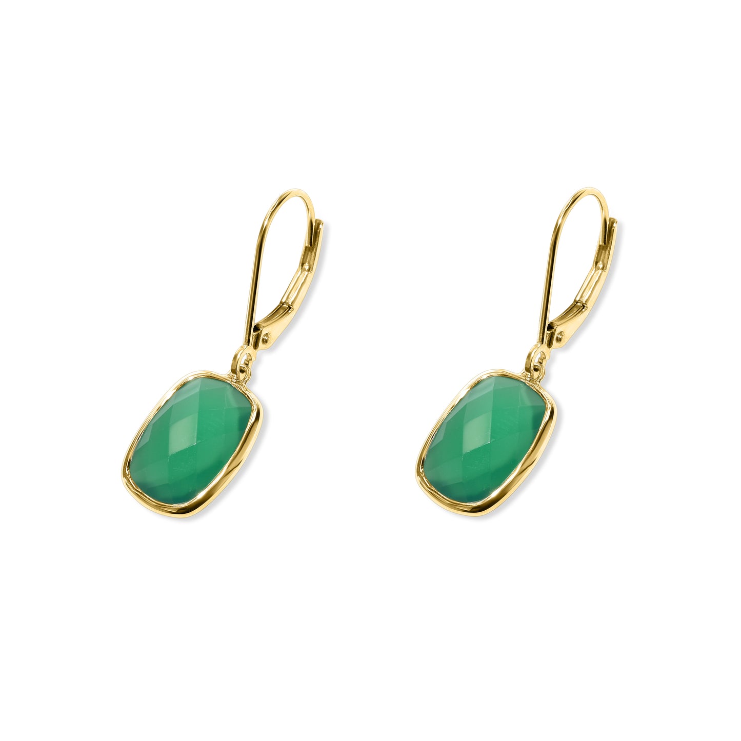 14k Green Onyx Cushion Leverback Earring