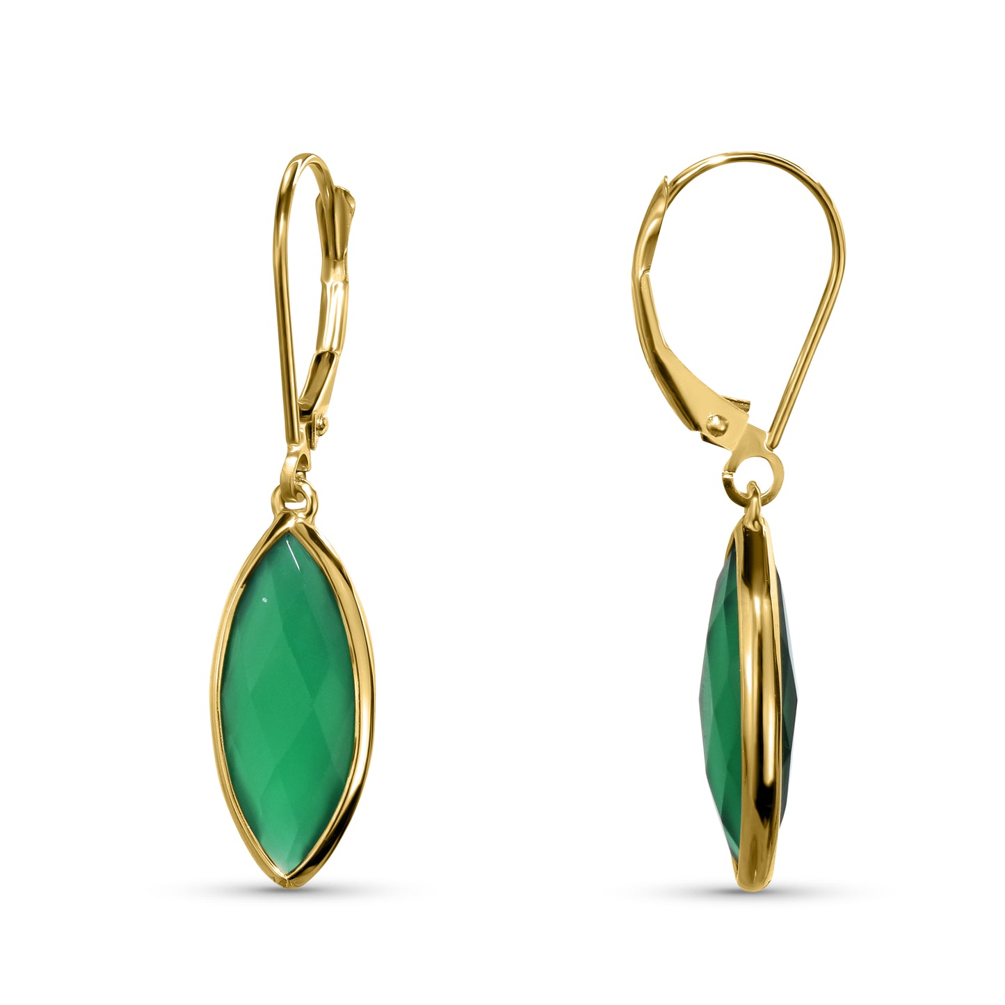 14k Green onyx Marquise Leverback Earring