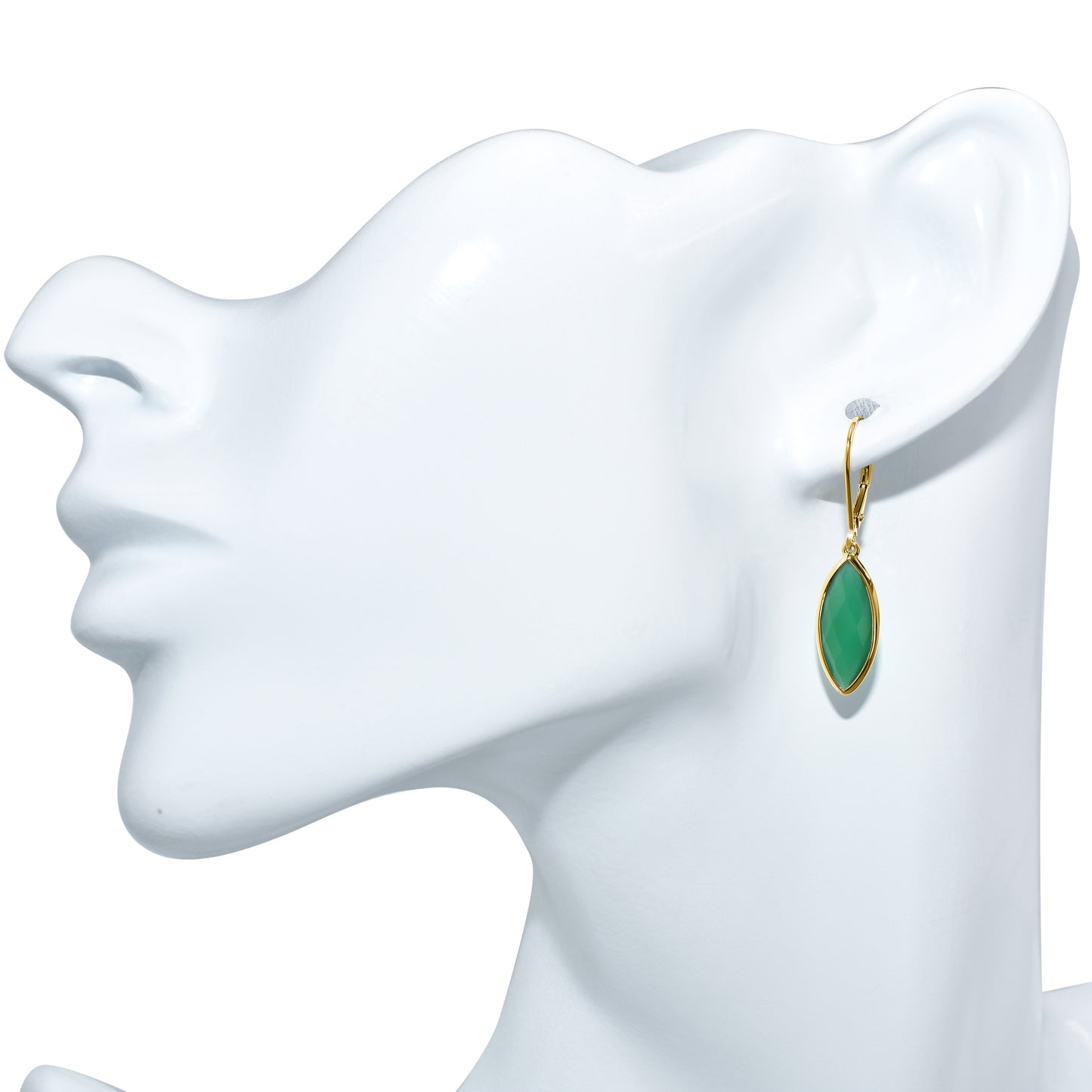 14k Green onyx Marquise Leverback Earring