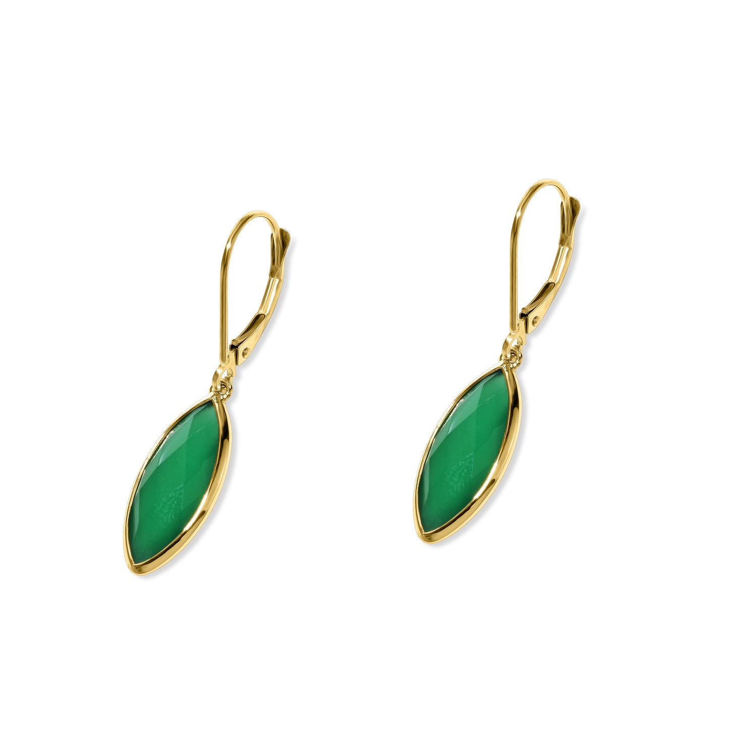 14k Green onyx Marquise Leverback Earring