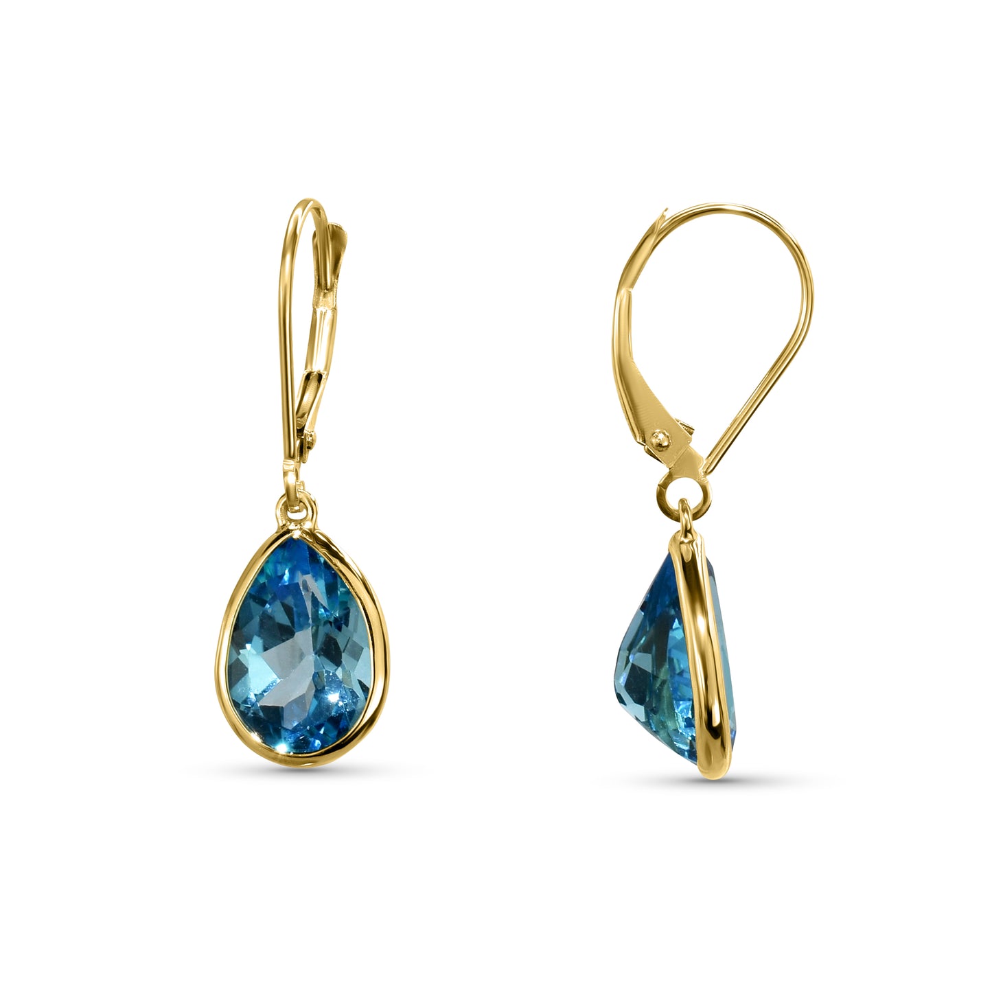 14k Swiss Blue Topaz Pear Leverback Earring