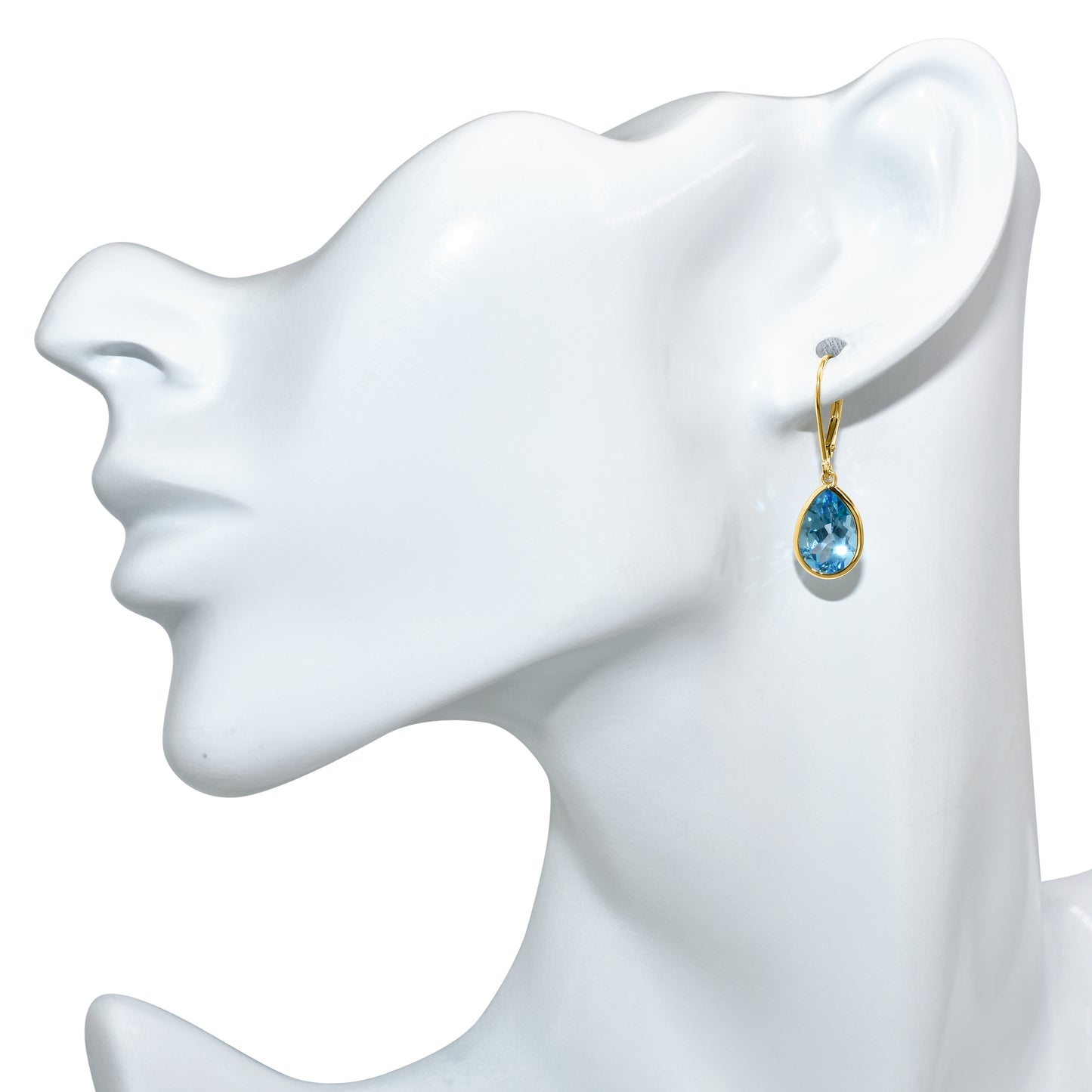 14k Swiss Blue Topaz Pear Leverback Earring