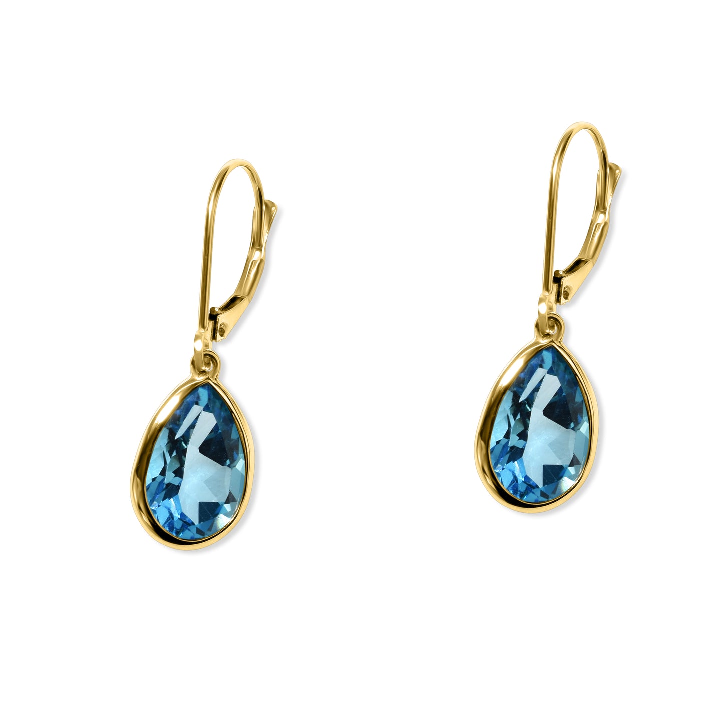 14k Swiss Blue Topaz Pear Leverback Earring