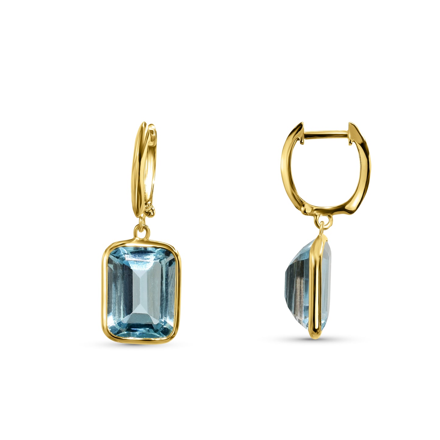 14k Blue Topaz Emerald Cut Hoop Earring