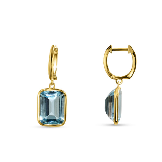 14k Blue Topaz Emerald Cut Hoop Earring