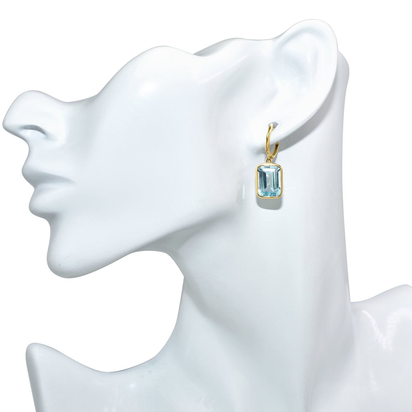 14k Blue Topaz Emerald Cut Hoop Earring