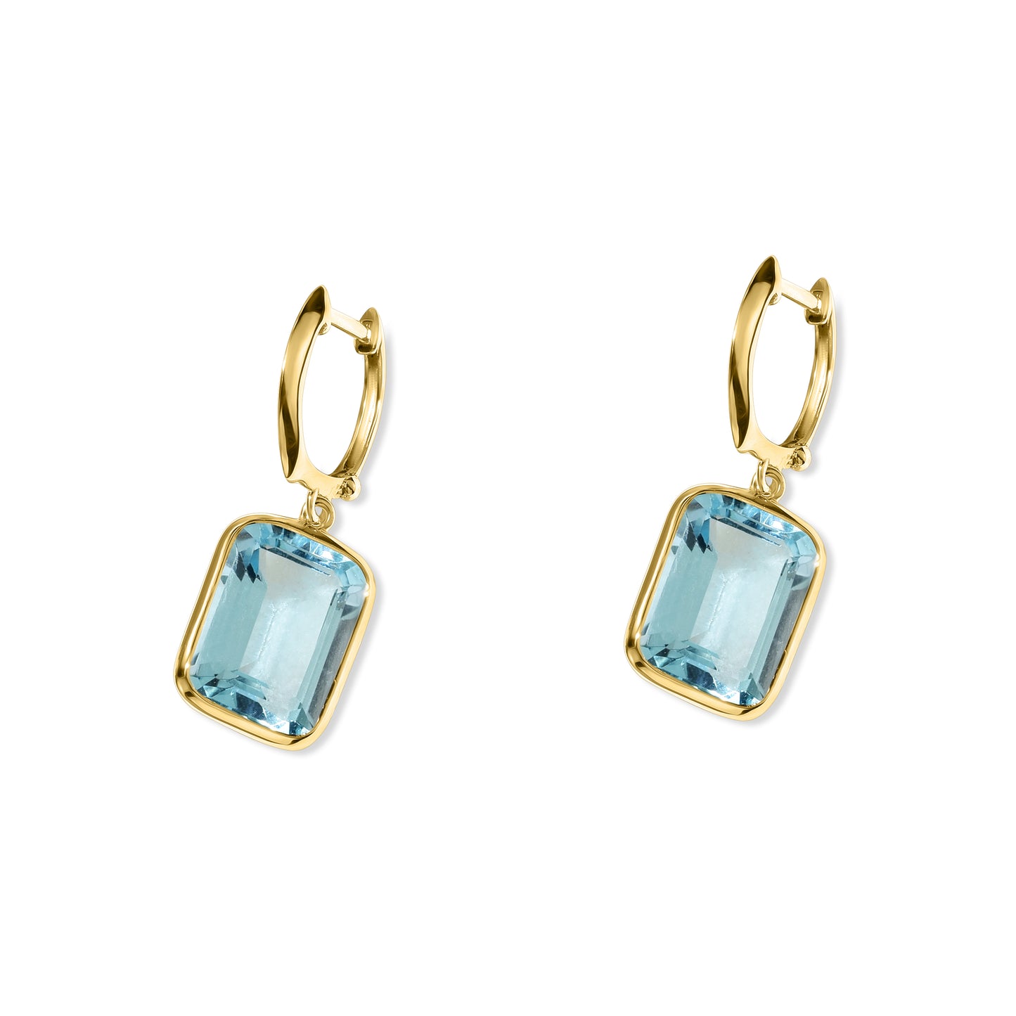 14k Blue Topaz Emerald Cut Hoop Earring