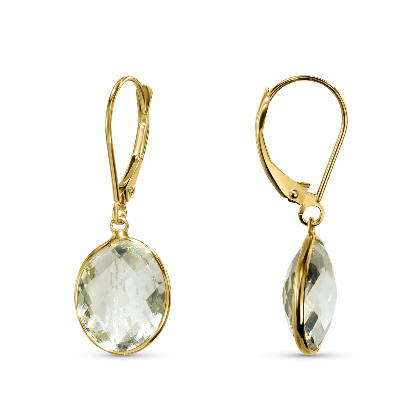 14k Green Amethyst Oval Leverback Earring