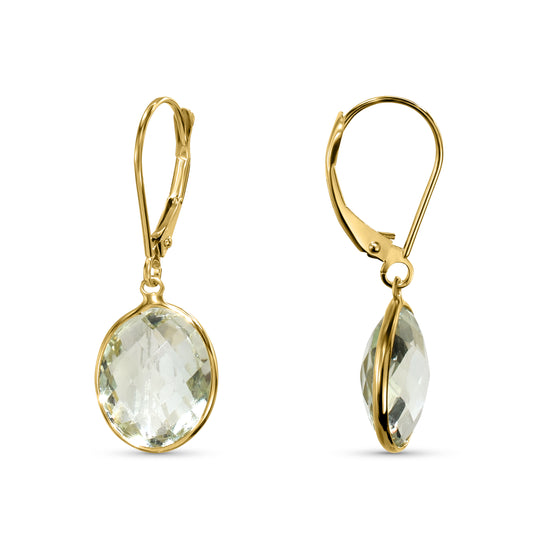 14k Green Amethyst Oval Leverback Earring