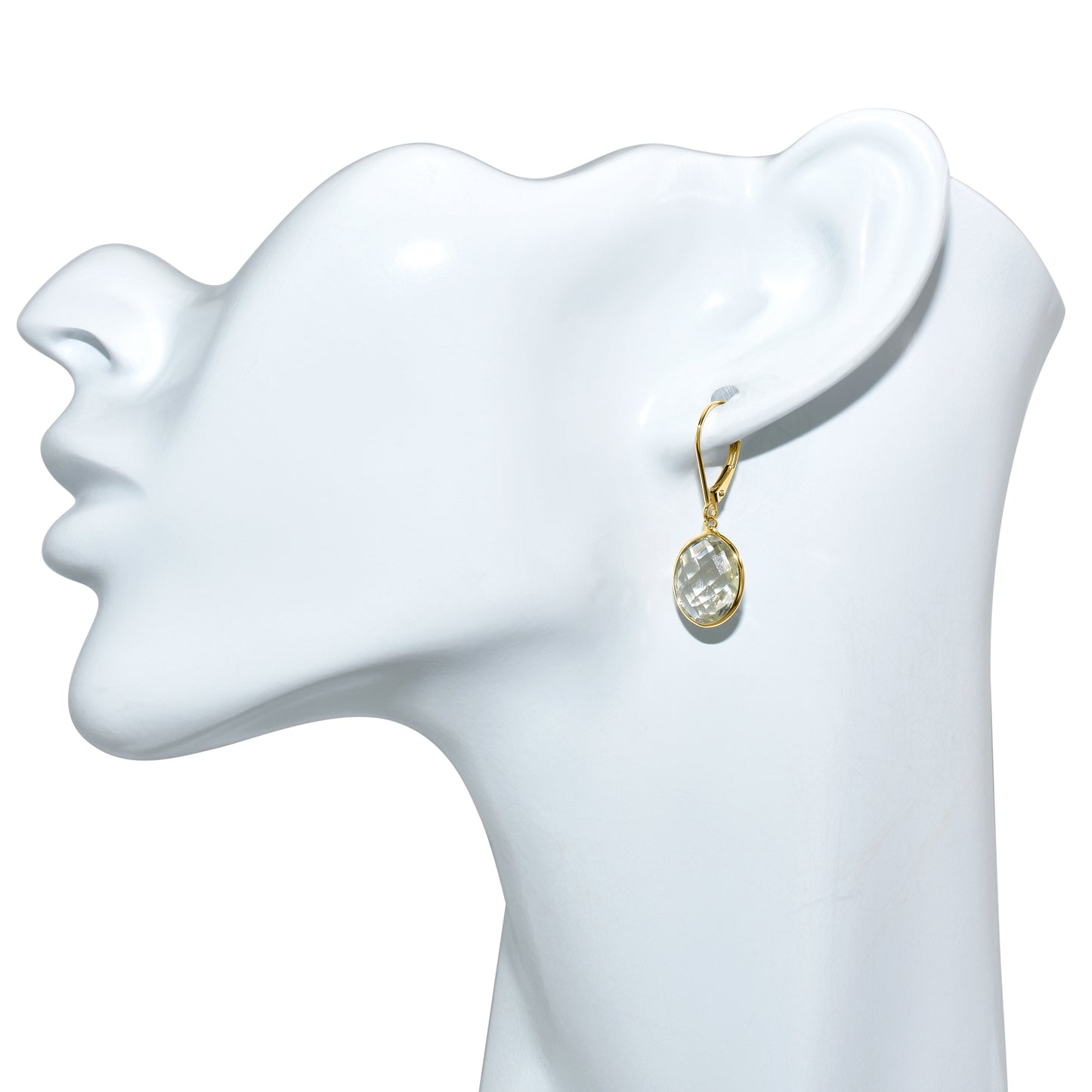 14k Green Amethyst Oval Leverback Earring