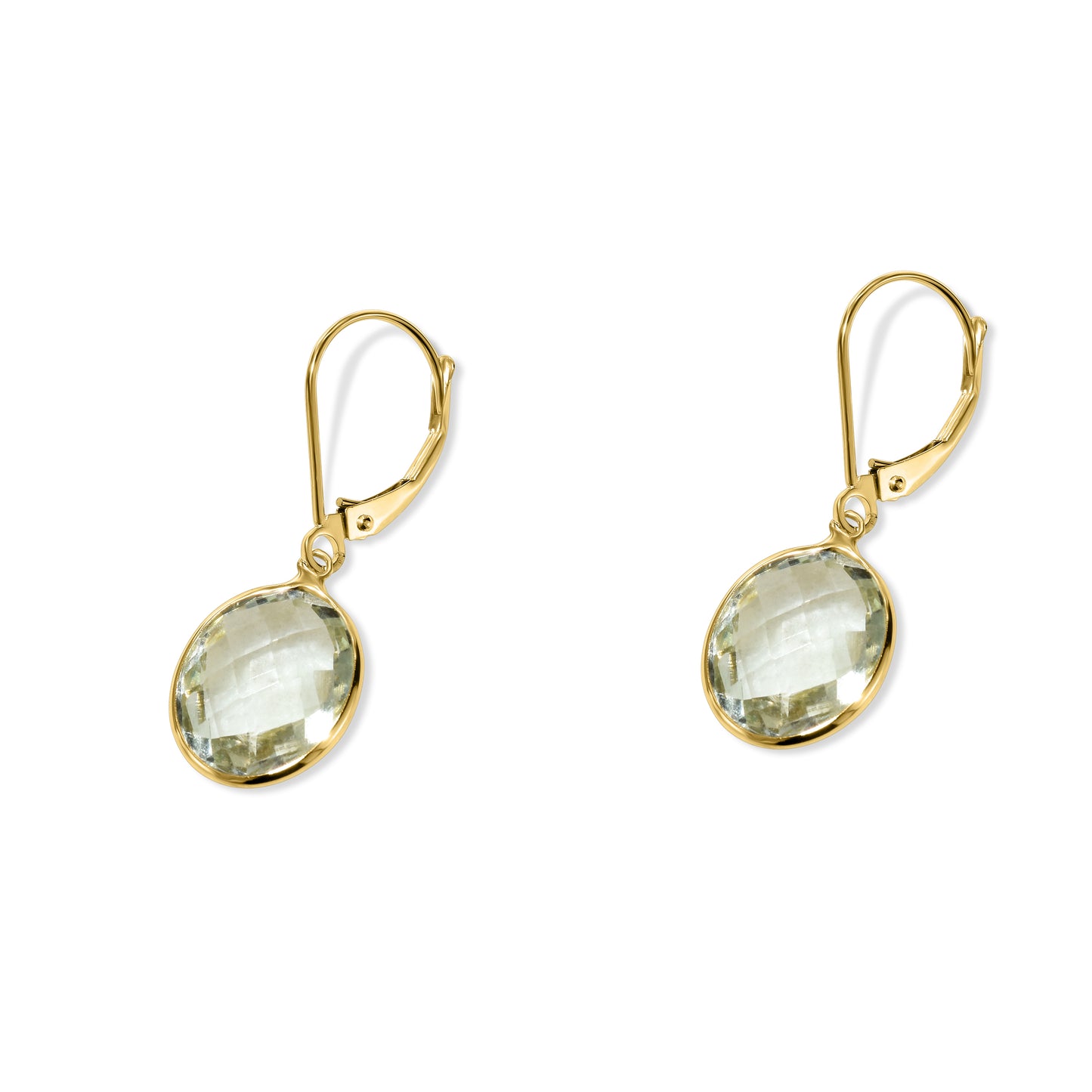 14k Green Amethyst Oval Leverback Earring