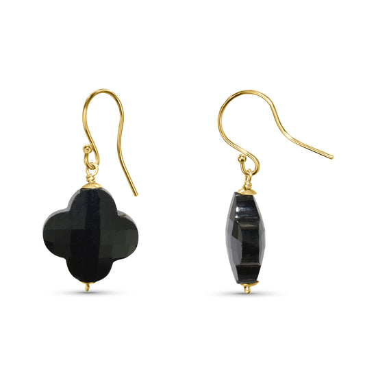 14k Black Onyx Clover Hook Earring