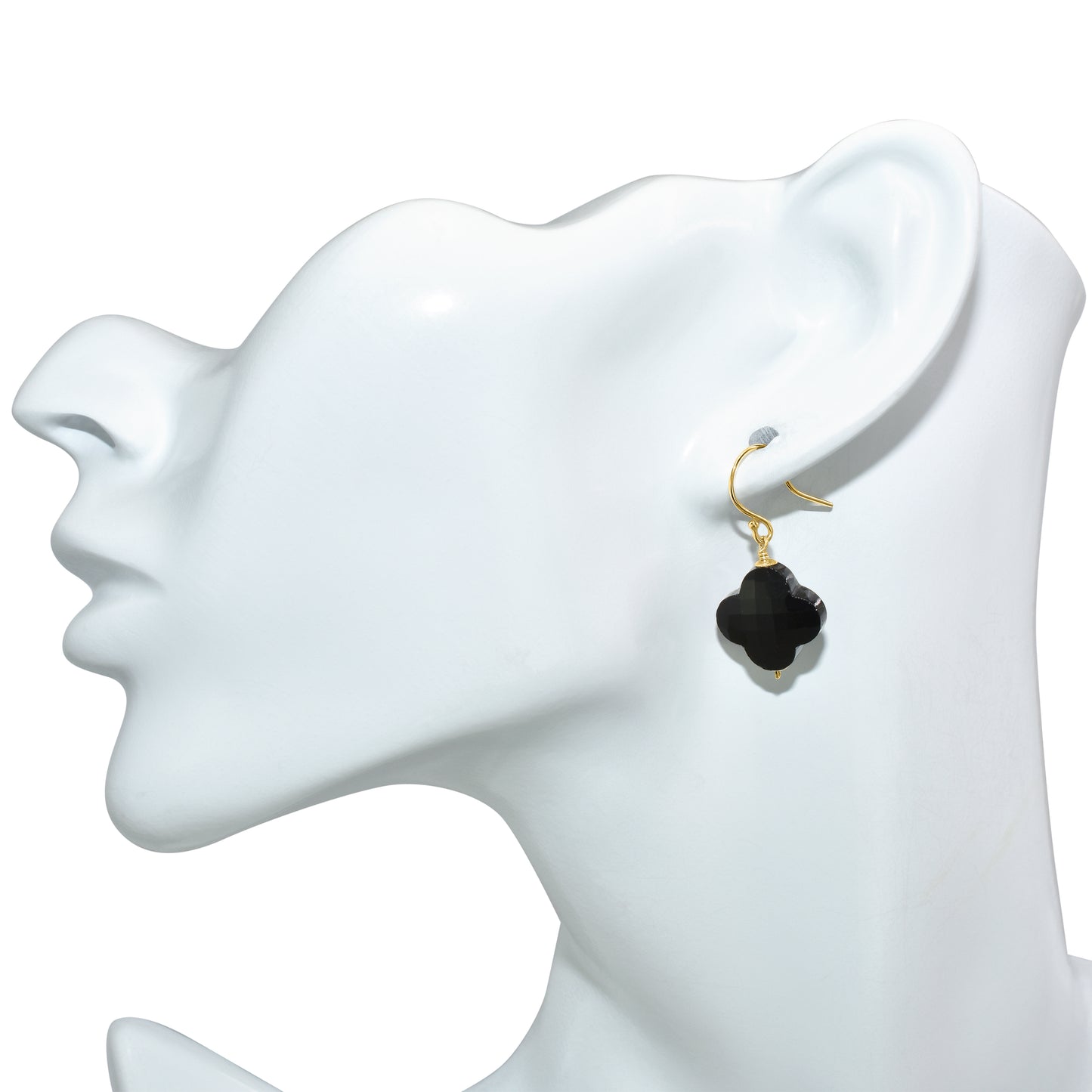 14k Black Onyx Clover Hook Earring