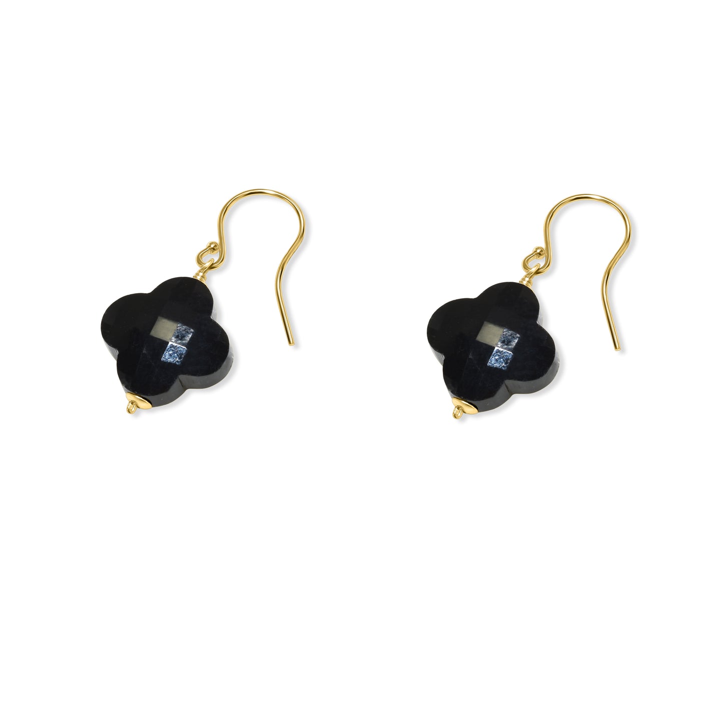 14k Black Onyx Clover Hook Earring