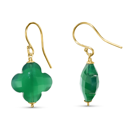 14k Green Onyx Clover Hook Earring