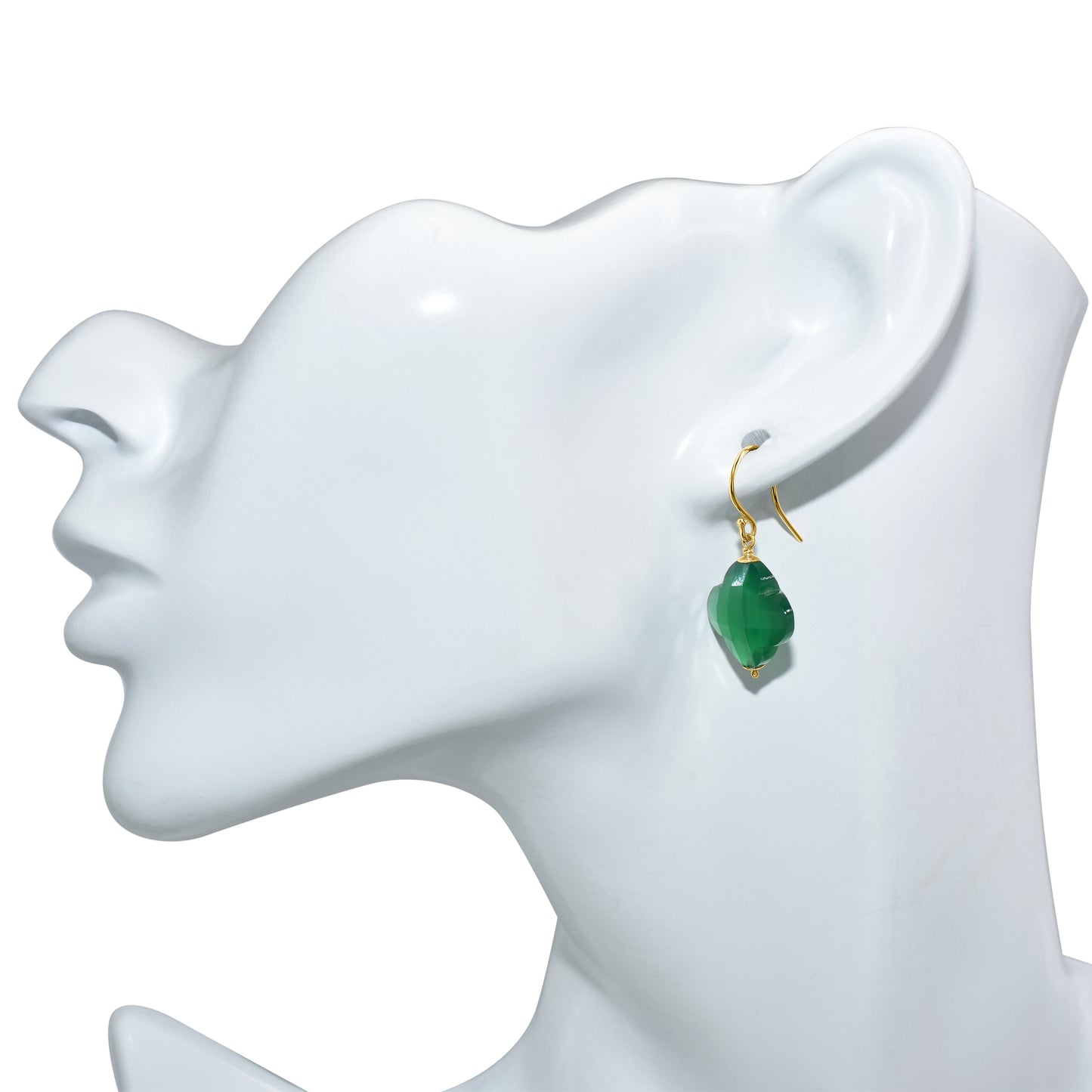 14k Green Onyx Clover Hook Earring