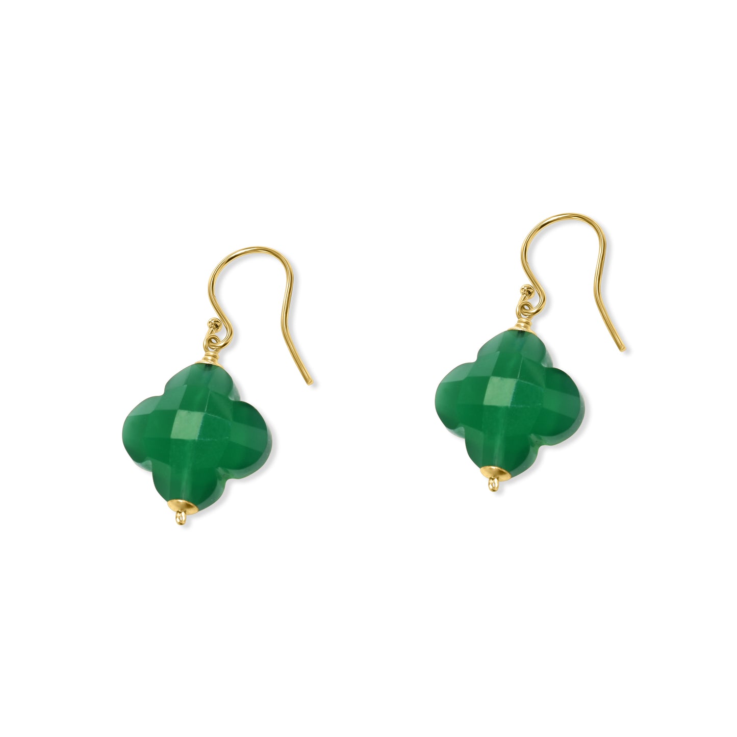 14k Green Onyx Clover Hook Earring