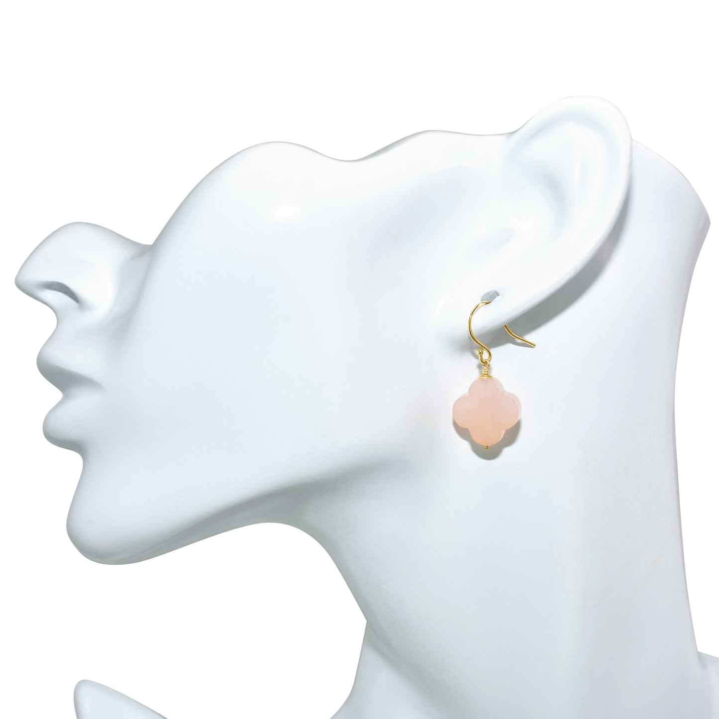 14k Pink Chalcedony Clover Hook Earring