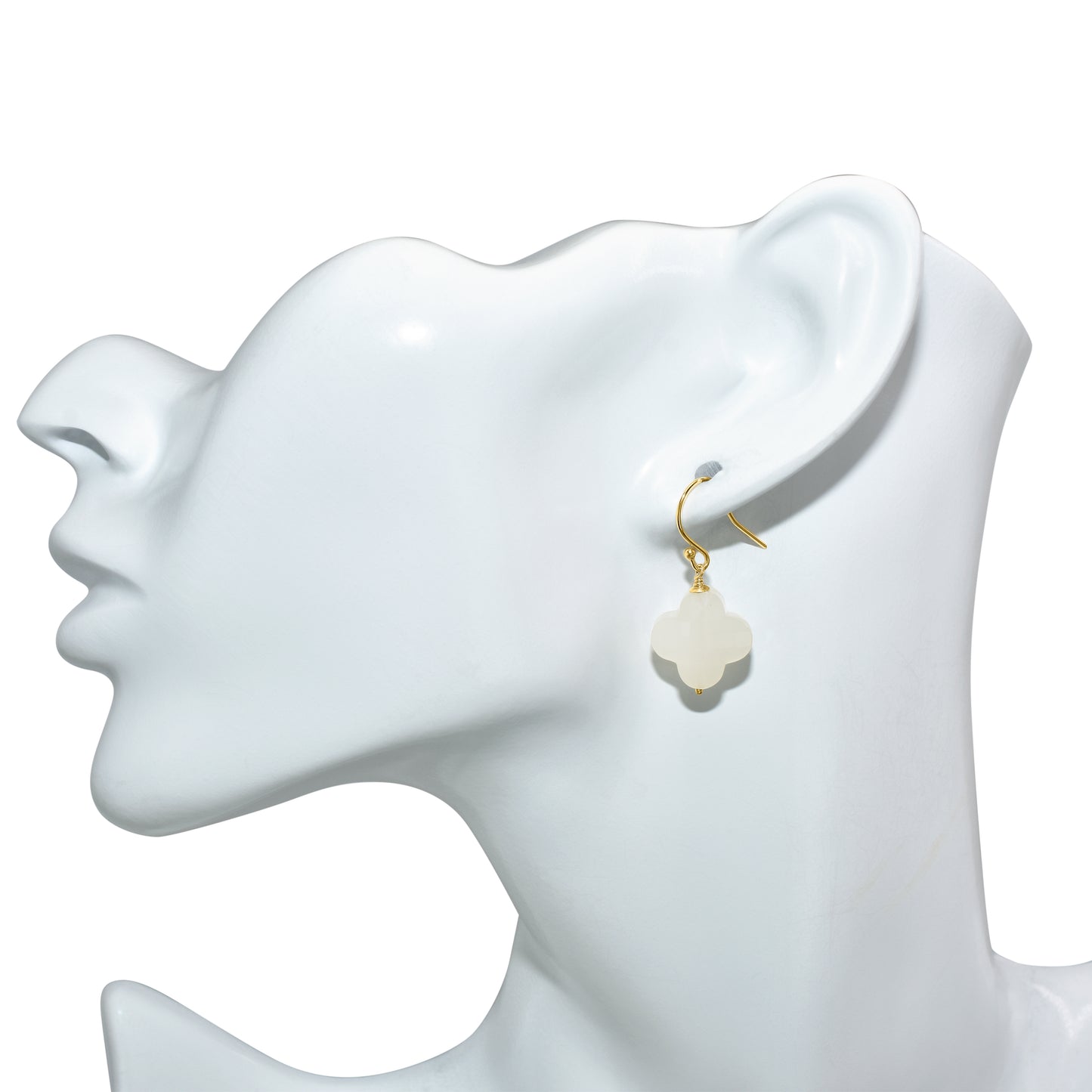 14k White Moonstone Clover Hook Earring