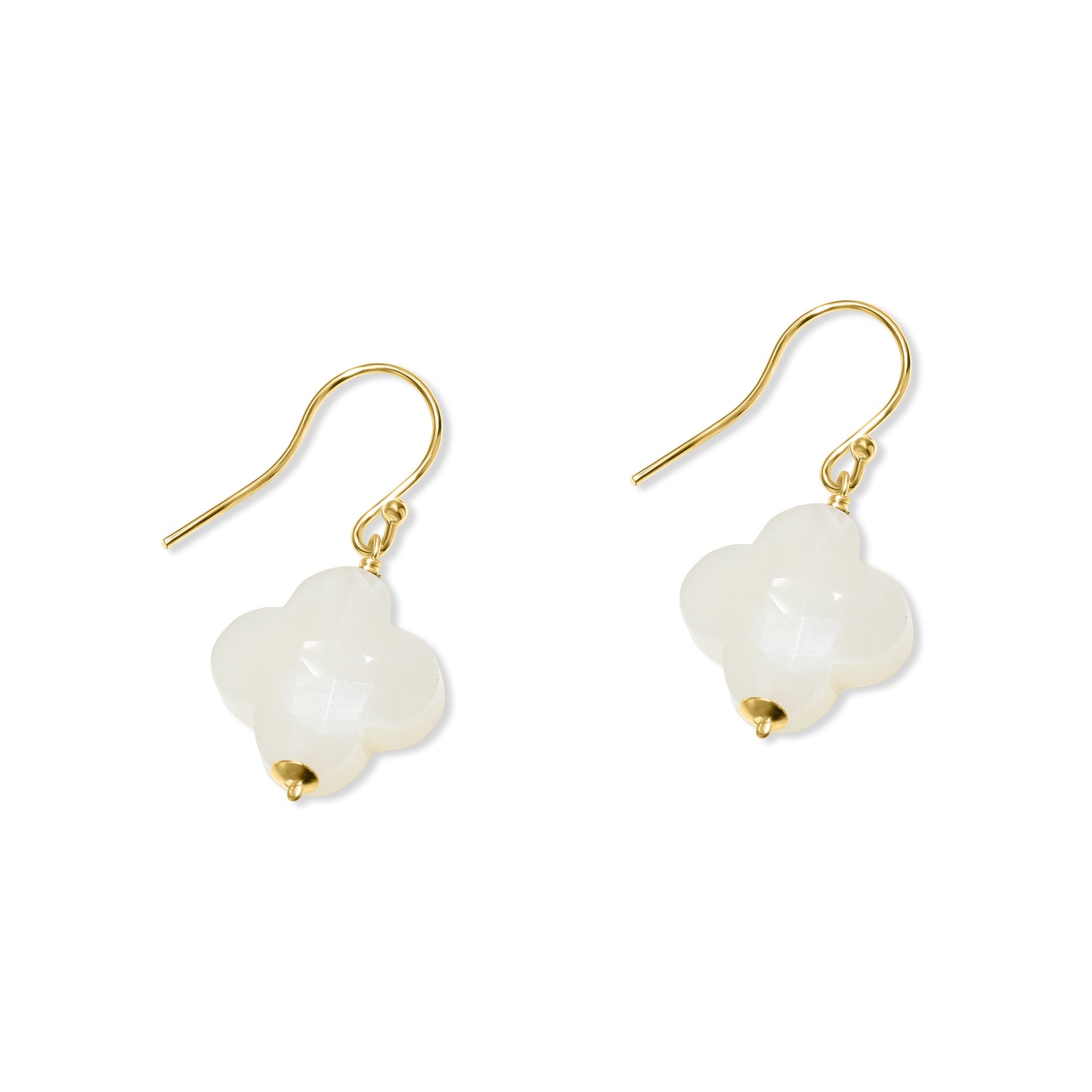 14k White Moonstone Clover Hook Earring