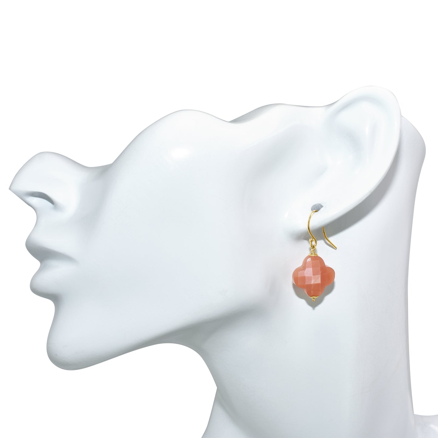 14k Peach Moonstone Clover Hook Earring