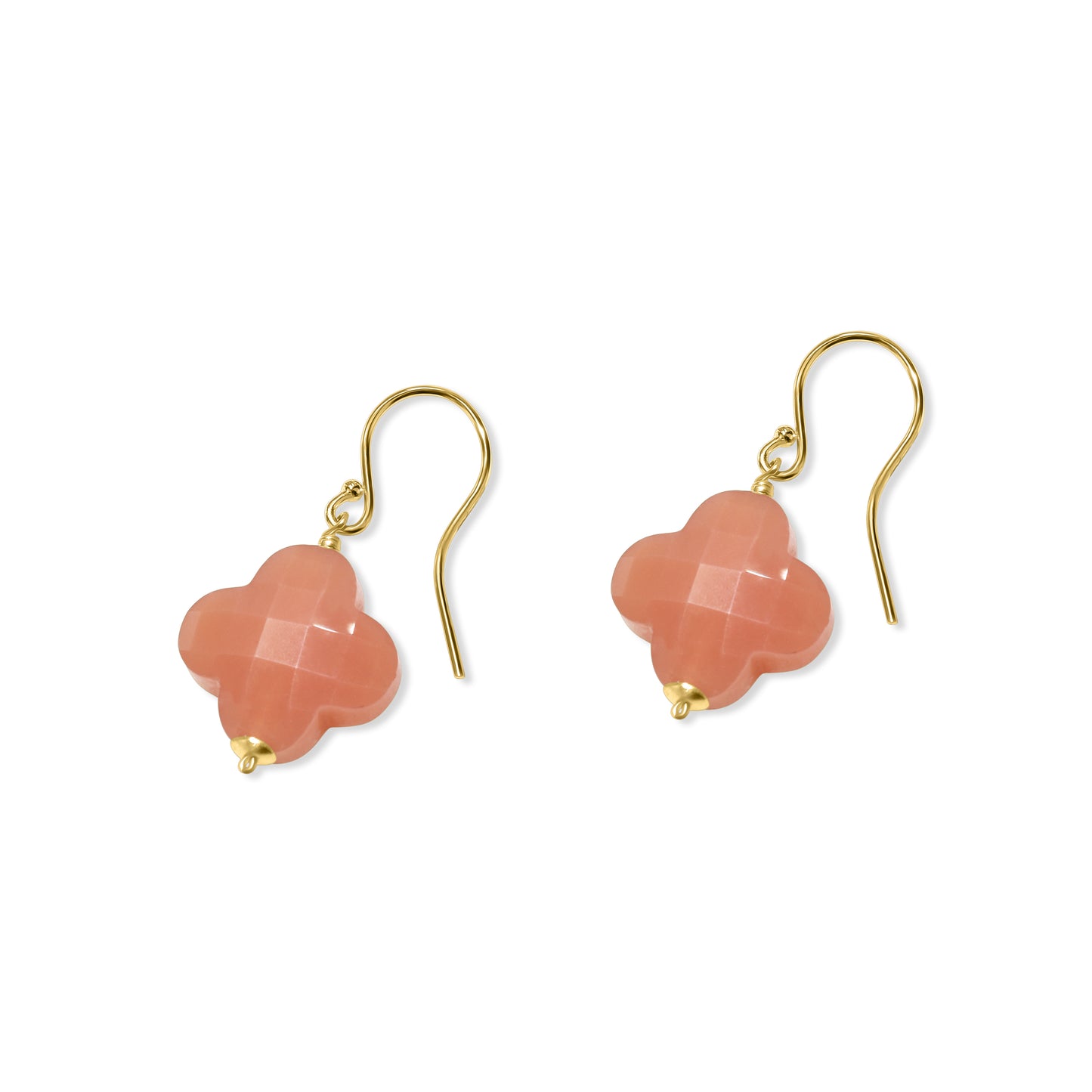 14k Peach Moonstone Clover Hook Earring