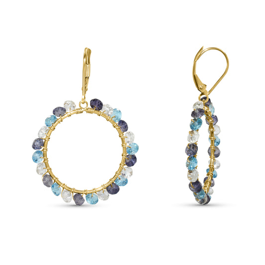 14k Multi Gem Open Circle Leverback Earring