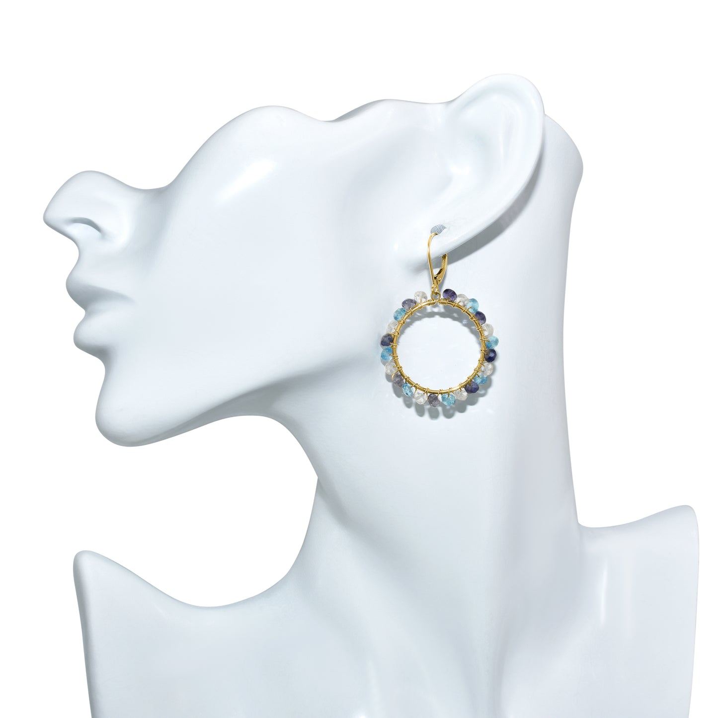 14k Multi Gem Open Circle Leverback Earring