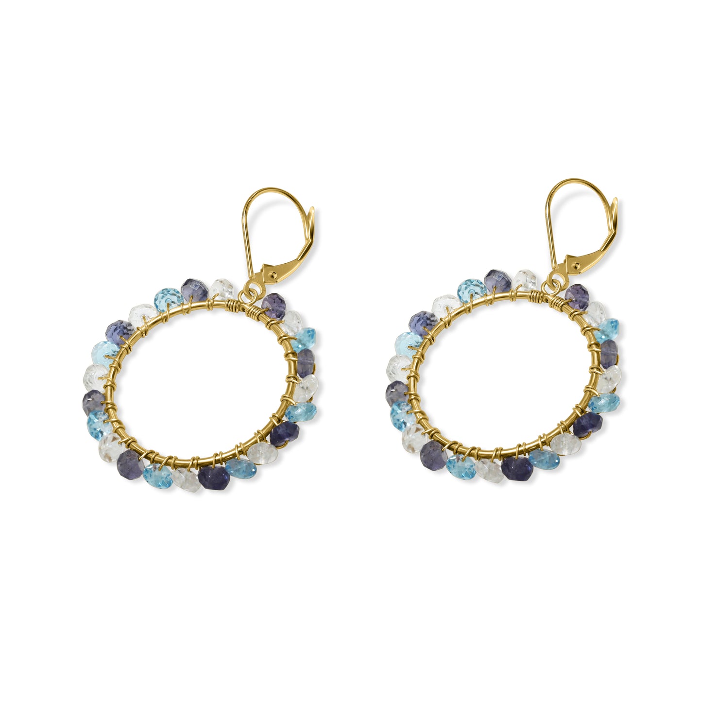 14k Multi Gem Open Circle Leverback Earring