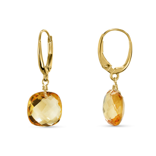 14k Citrine Cushion Round Leverback Earring