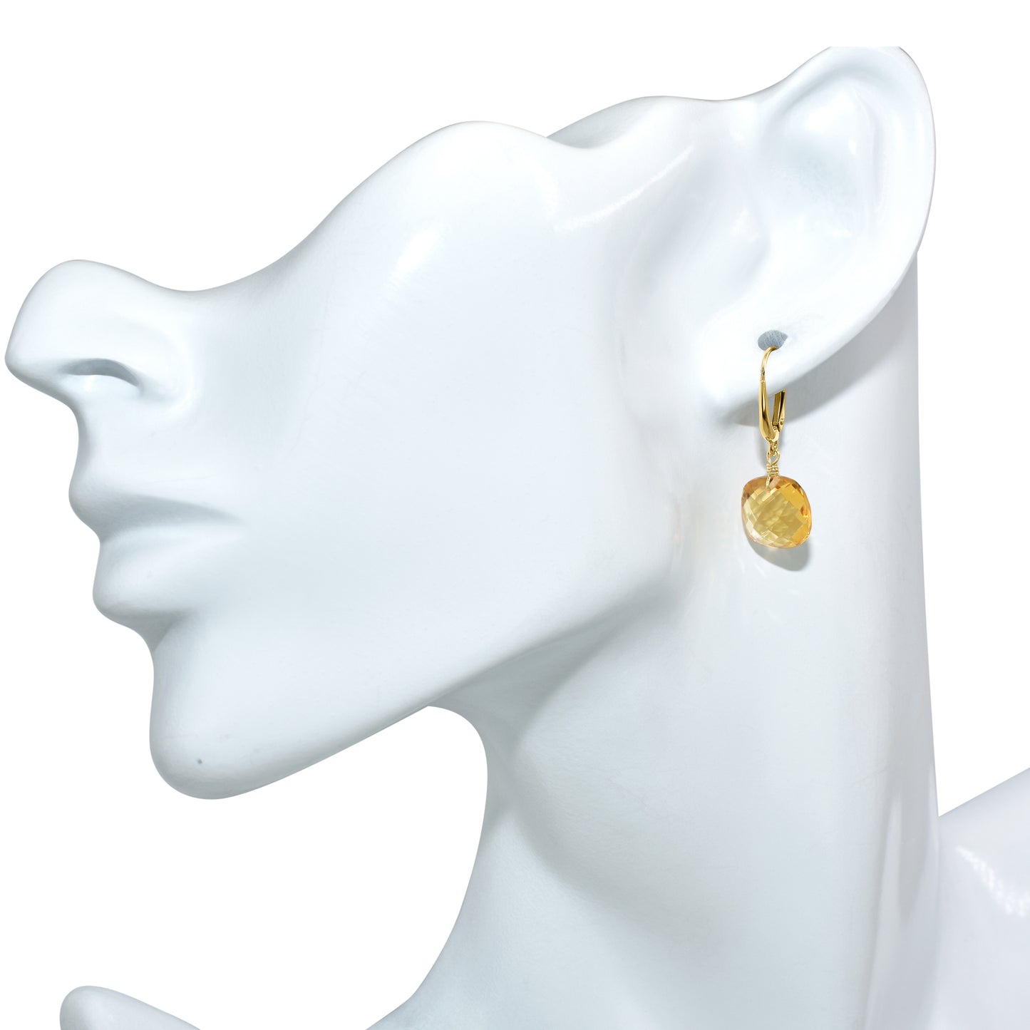 14k Citrine Cushion Round Leverback Earring