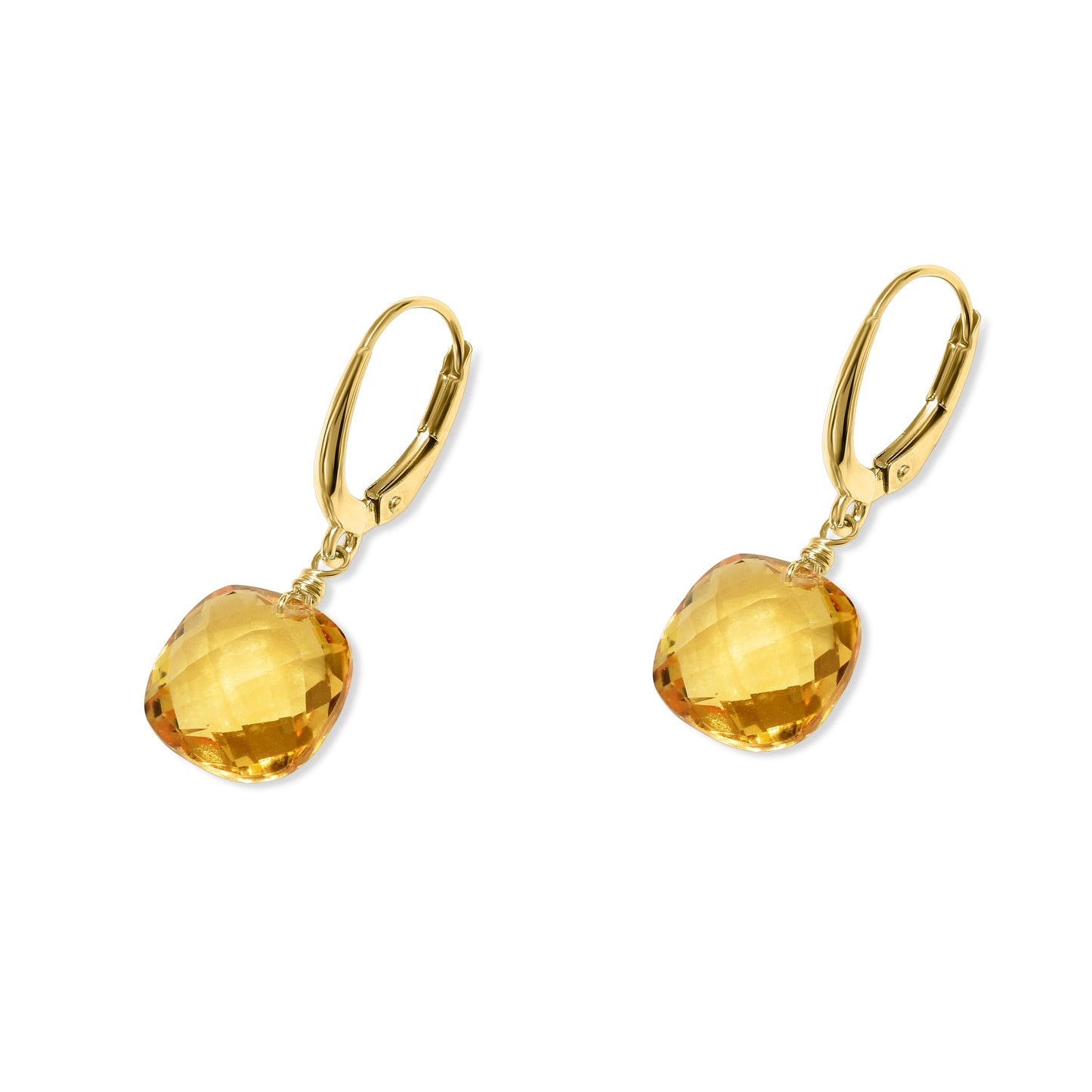 14k Citrine Cushion Round Leverback Earring