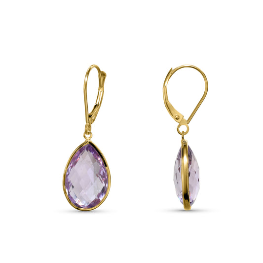 14k Pink Amethyst Bezel Leverback Earring