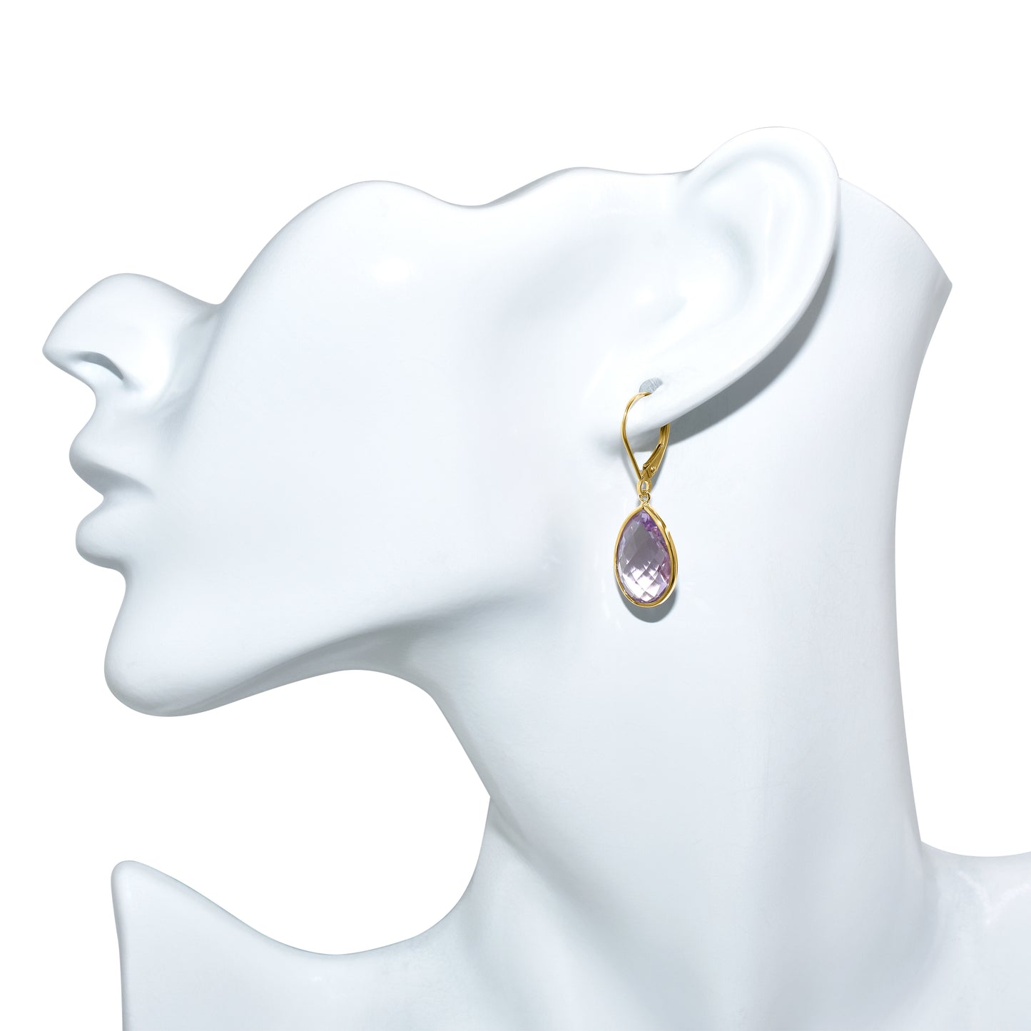 14k Pink Amethyst Bezel Leverback Earring