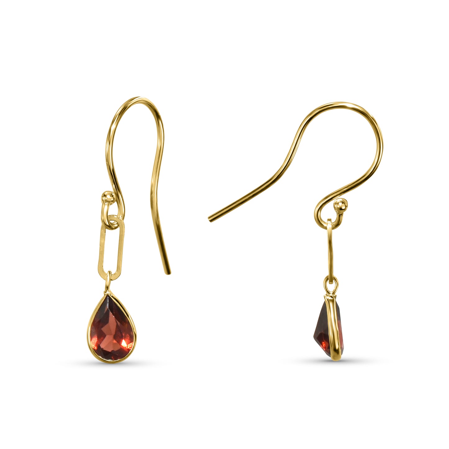 14k Garnet Paperclip Hook Earring