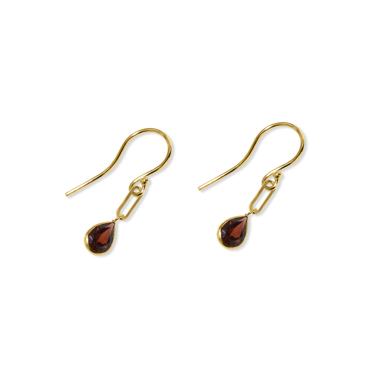 14k Garnet Paperclip Hook Earring