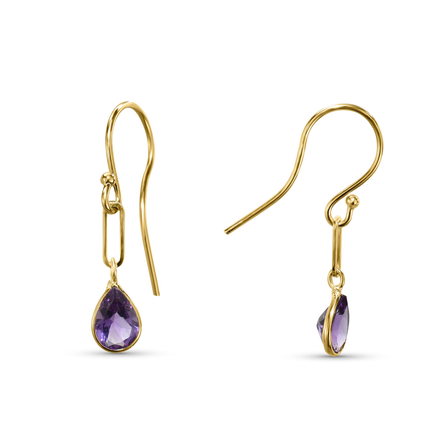 14k Amethyst Paperclip Hook Earring