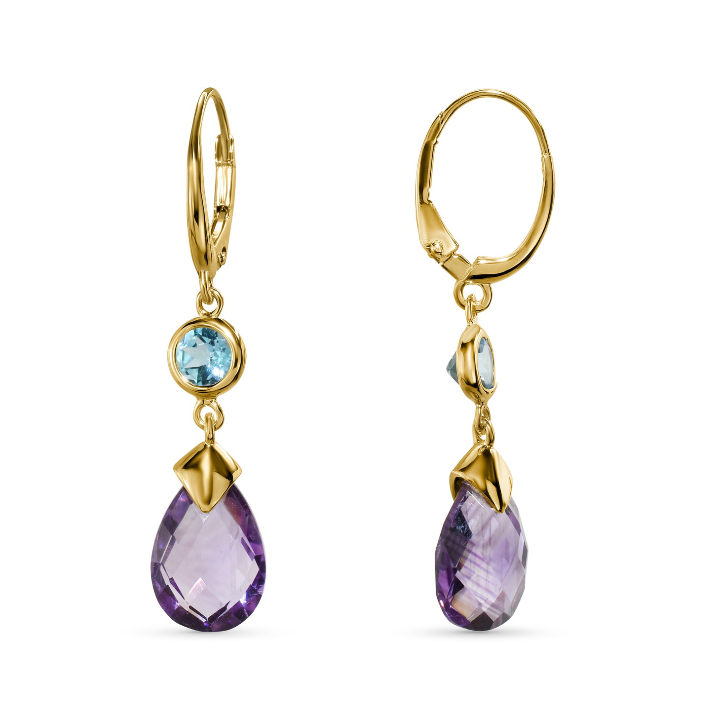 14k Swiss Blue Topaz Amethyst Round Leverback Earring