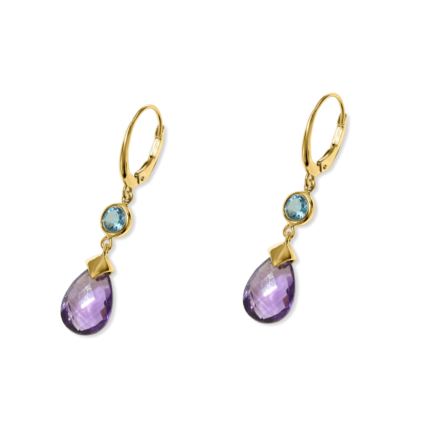 14k Swiss Blue Topaz Amethyst Round Leverback Earring