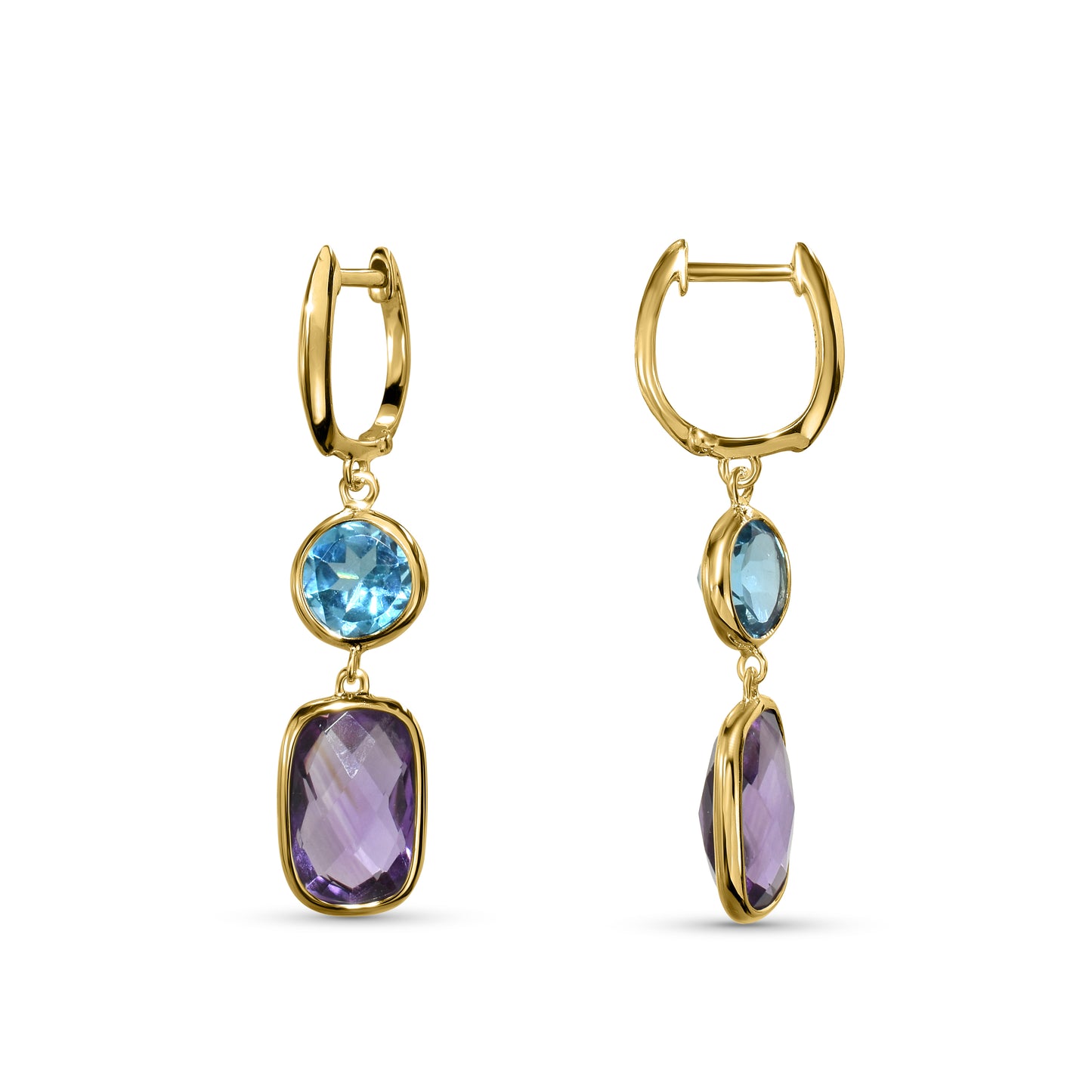 14k Swiss Blue Topaz Amethyst Hoop Earring