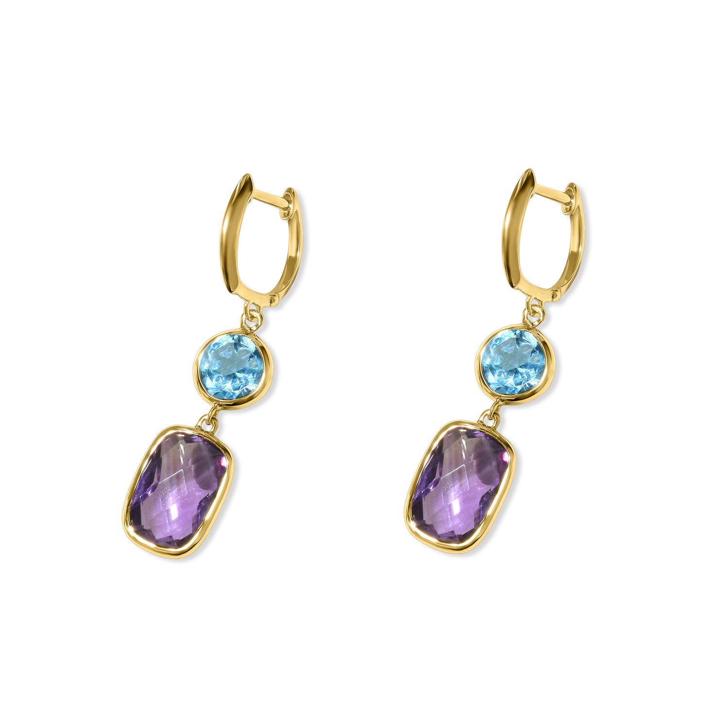 14k Swiss Blue Topaz Amethyst Hoop Earring