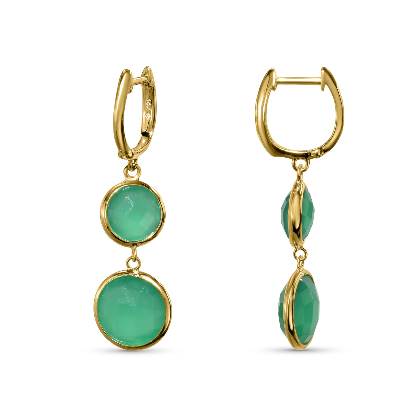 14k Green Onyx Round Bezel Hoop Earring